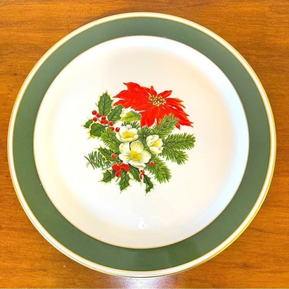 Pickard Hand Decorated Poinsettia Plate Platter Porcelain USA Holiday 12-7/8"